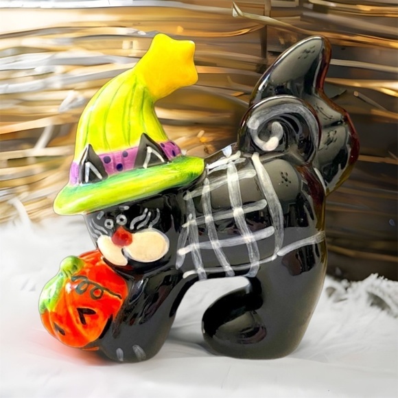 Ceramic Hand Painted Halloween Black Cat - Picture 1 of 6